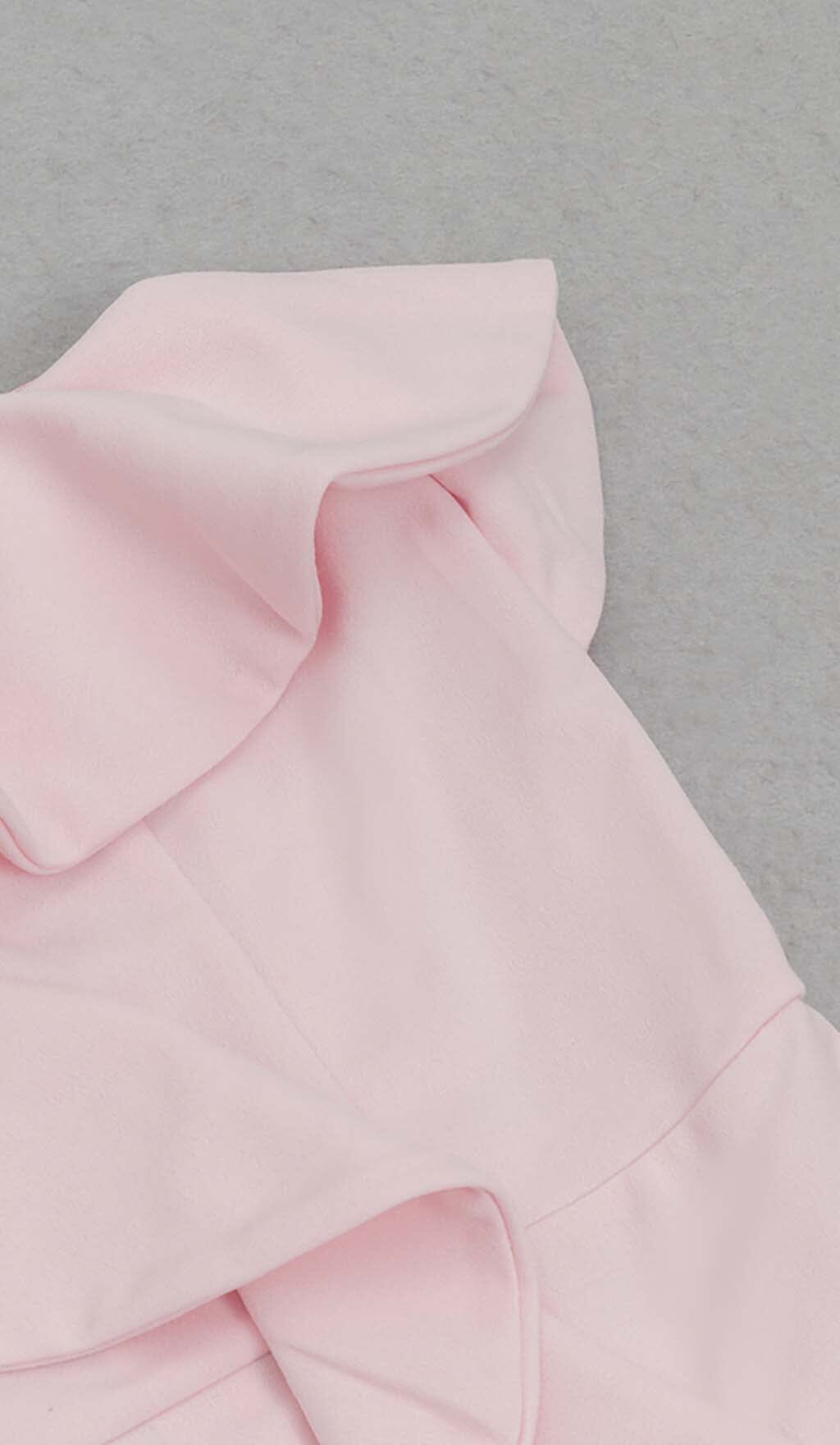 ONE SHOULDER RUFFLE TRIM MIDI DRESS IN PINK DRESS STYLE OF CB 