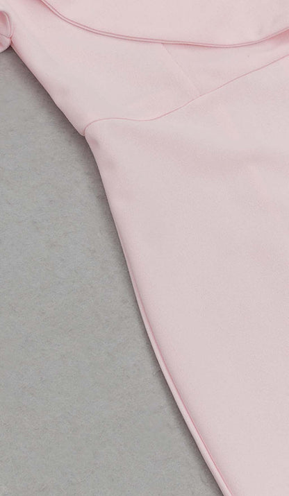 ONE SHOULDER RUFFLE TRIM MIDI DRESS IN PINK DRESS STYLE OF CB 