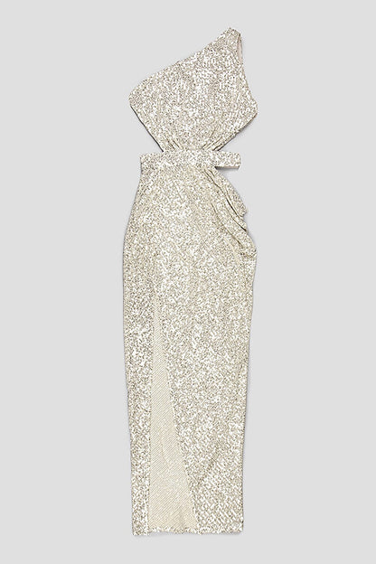 ONE-SHOULDER SEQUINS CUT OUT SPLIT MAXI DRESS Sequins Dress Oh CICI 