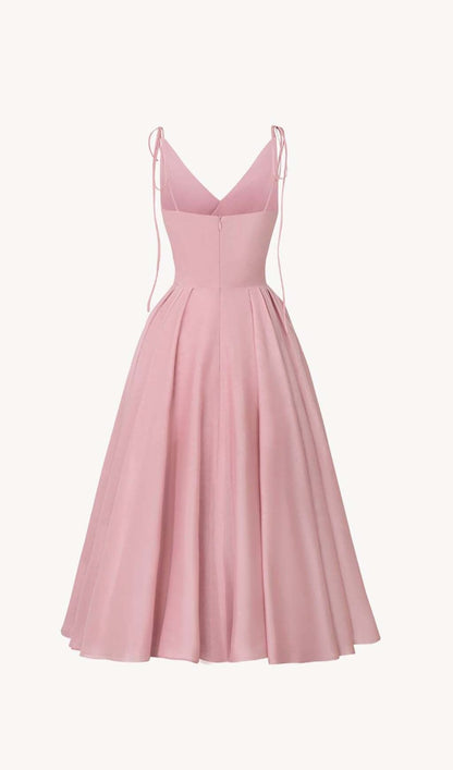PLEATED FLARE BOTTOMING MIDI DRESS IN PINK DRESS STYLE OF CB 