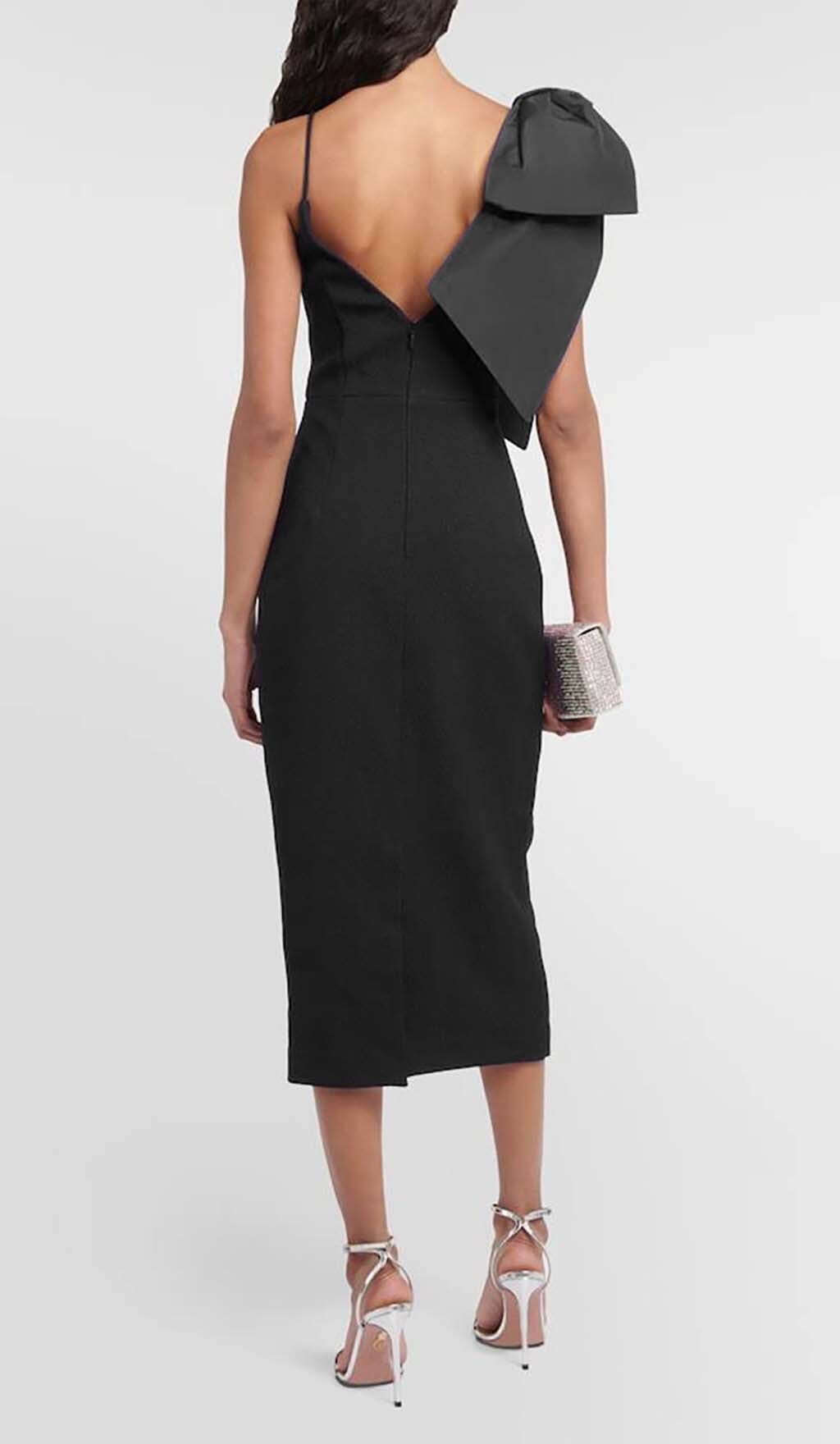 PLUNGING NECKLINE BOW MIDI DRESS IN BLACK DRESS sis label 
