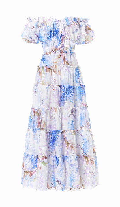 PUFFY SLEEVE CORSET MIDI DRESS IN LAVANDER styleofcb 