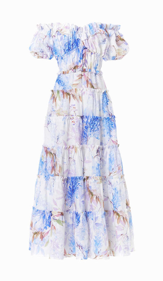 PUFFY SLEEVE CORSET MIDI DRESS IN LAVANDER styleofcb 