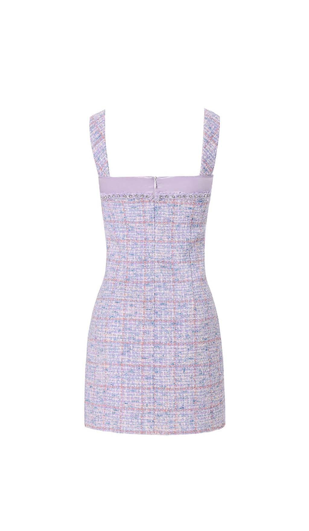 RHINESTONE BOWTIE TWEED MINI DRESS IN PURPLE DRESS STYLE OF CB 