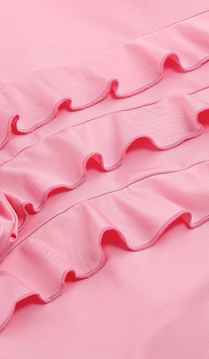 ROSE-DETAIL RUFFLED MINI DRESS IN PINK DRESS styleofcb 
