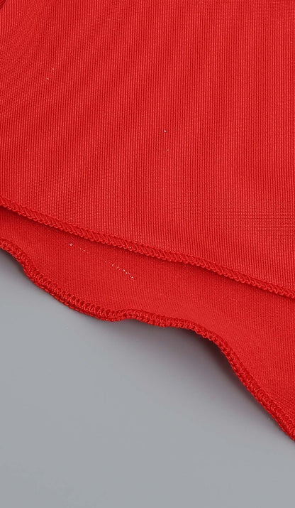 ROSE-DETAIL RUFFLED MINI DRESS IN RED DRESS styleofcb 