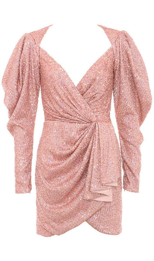 ROSE GOLD DRAPED SEQUIN MINI DRESS Dresses styleofcb 