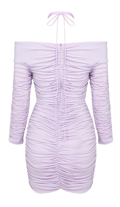 RUCHED OFF-SHOULDER MINI DRESS IN ILAC DRESS STYLE OF CB 