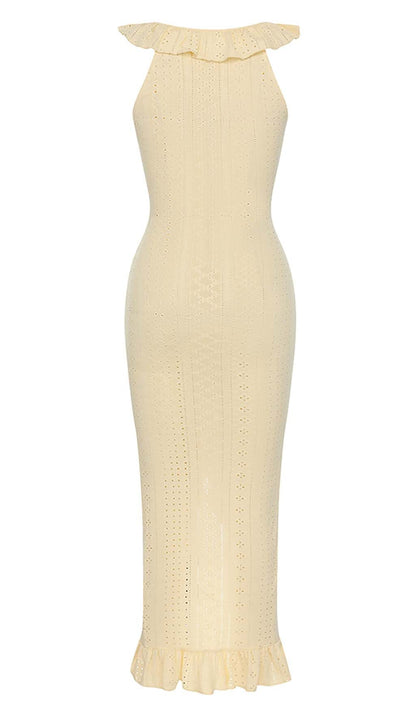 RUCHED RUFFLE TRIM MIDI DRESS DRESS sis label 