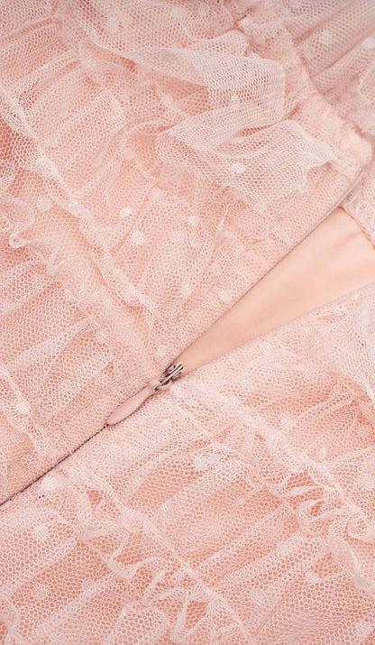 RUFFLE OFF SHOULDER TIERED MIDI DRESS IN PINK styleofcb 