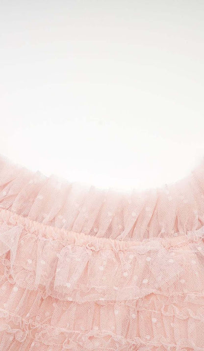 RUFFLE OFF SHOULDER TIERED MIDI DRESS IN PINK styleofcb 