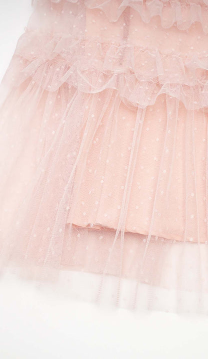 RUFFLE OFF SHOULDER TIERED MIDI DRESS IN PINK styleofcb 