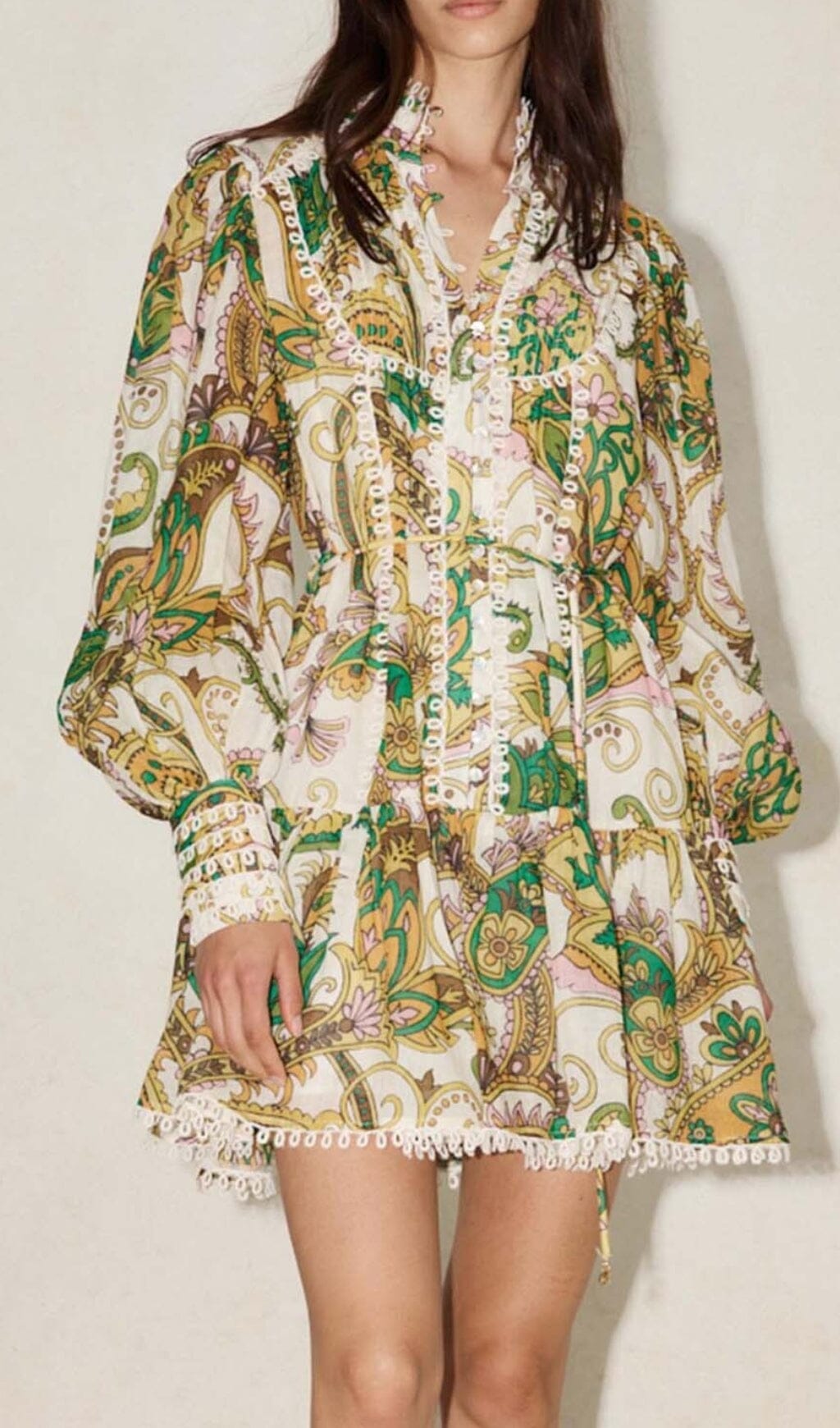 RUFFLE PAISLEY PRINT MINI DRESS DRESS sis label