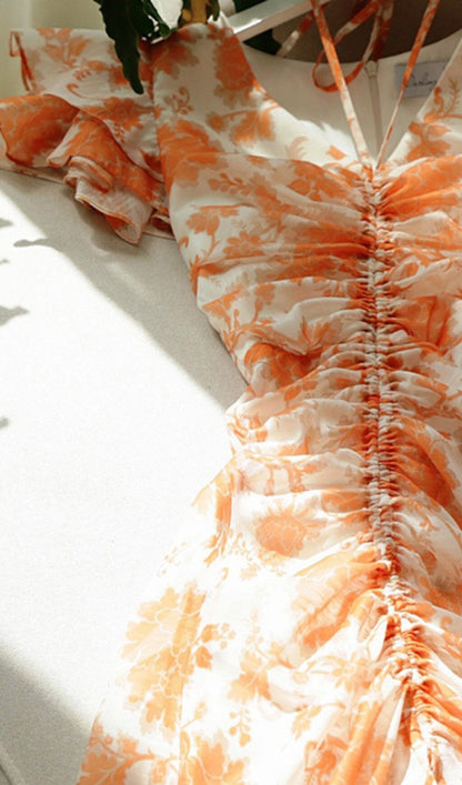RUFFLE SLEEVED VOILE MAXI DRESS IN PINK DRESS STYLE OF CB 