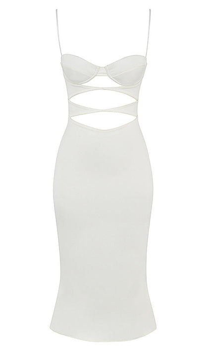 SATIN CUTOUT CORSET DRESS IN WHITE