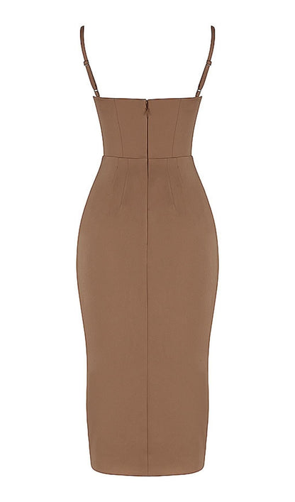 SATIN MIDI DRESS IN BROWN