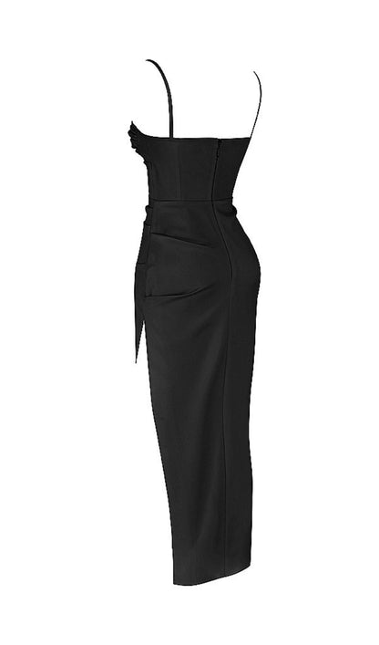 SATIN SLIT CORSET MAXI DRESS IN BLACK Dresses styleofcb 