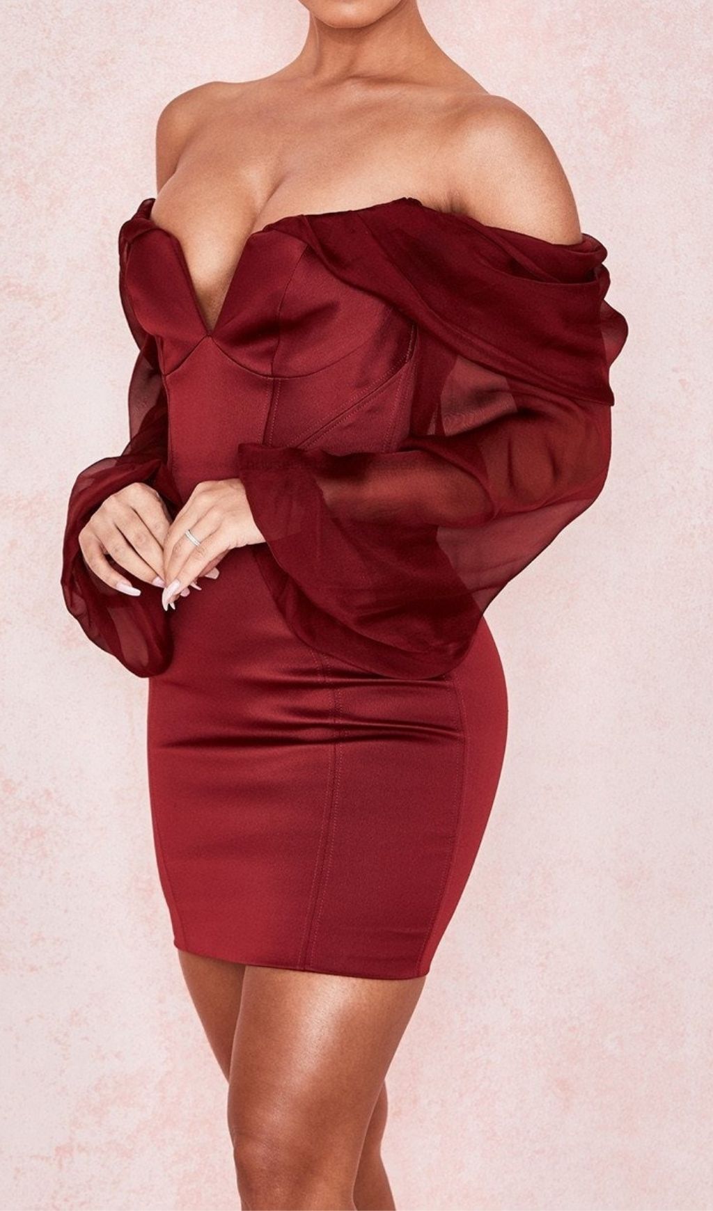 SATIN STRAPLESS MINI DRESS IN WINE RED Dresses styleofcb 