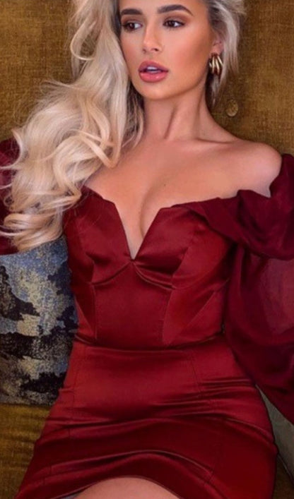 SATIN STRAPLESS MINI DRESS IN WINE RED Dresses styleofcb 