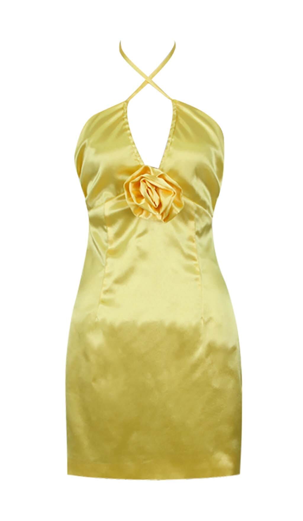 SATIN STRAPPY HALTER NECK DRESS IN GOLD DRESS sis label