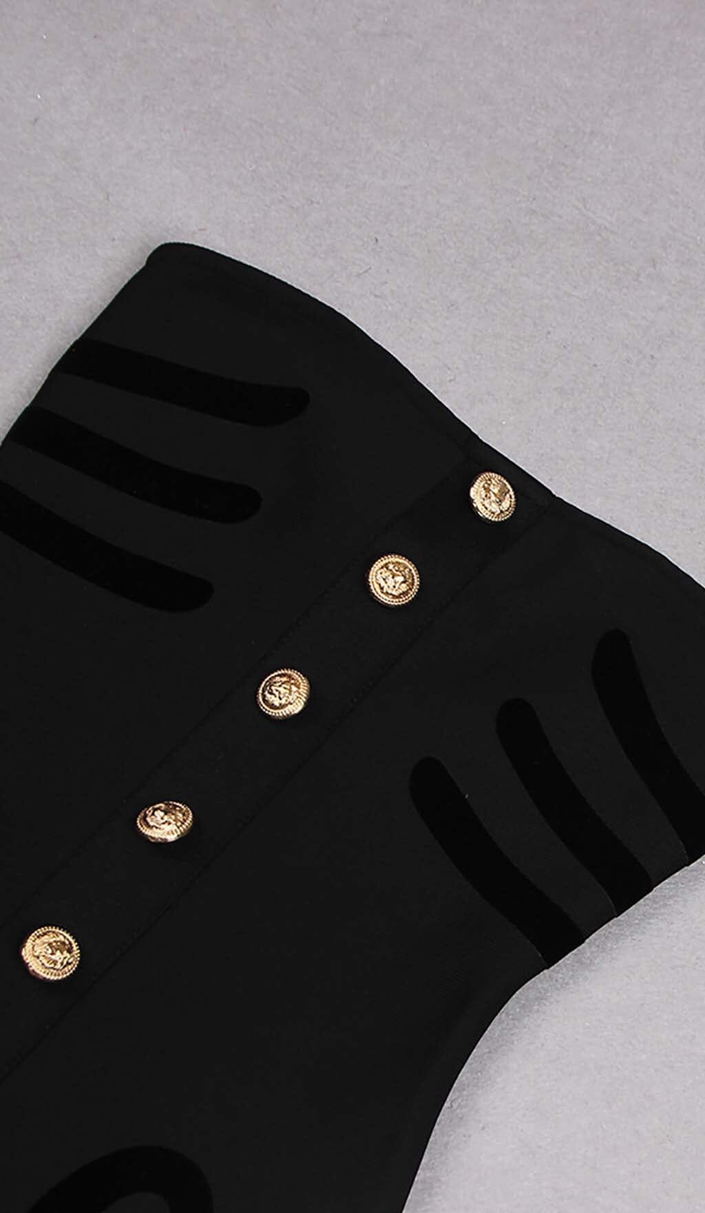 SCULPTURE BUTTON MINI DRESS IN BLACK styleofcb 