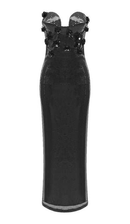 SEQUIN APPLIQUÉD MAXI DRESS IN BLACK DRESS STYLE OF CB 