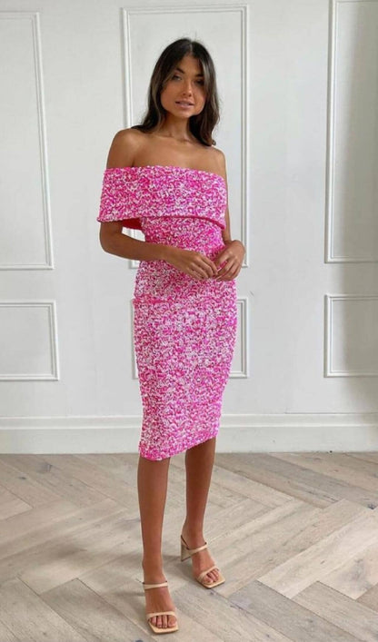 SEQUIN STRAPLESS MIDI DRESS IN PINK Dresses styleofcb 