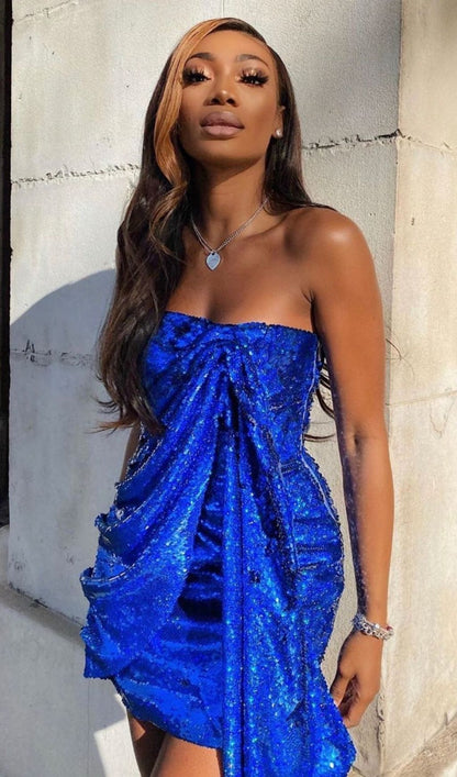 SEQUIN STRAPLESS MINI DRESS IN COBALT BLUE Dresses styleofcb 