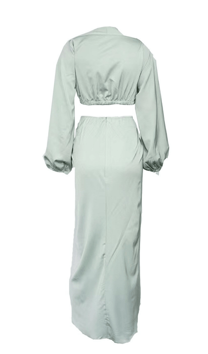 SILKY SATIN DRAPED TWO PIECE SET IN GREEN Dresses styleofcb 