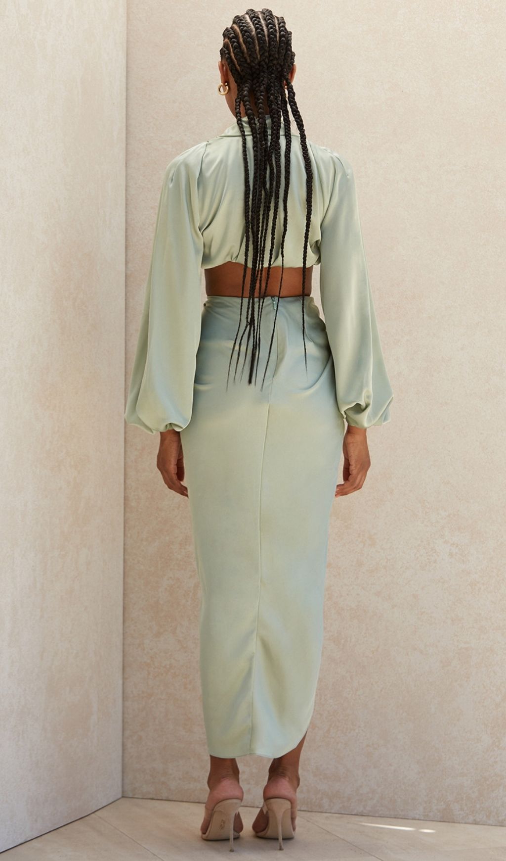 SILKY SATIN DRAPED TWO PIECE SET IN GREEN Dresses styleofcb 