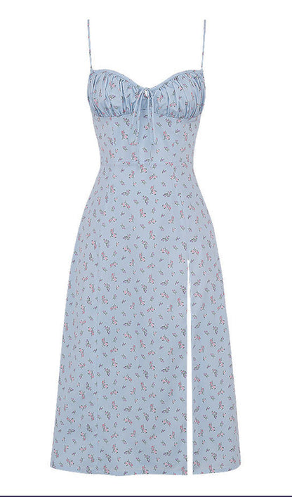 SKY BLUE SUSPENDER PRINT DRESS
