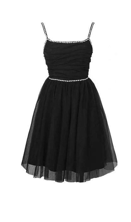 SPAGHETTI STRAPS SQUARE NECKLINE MINI DRESS IN BLACK DRESS styleofcb 