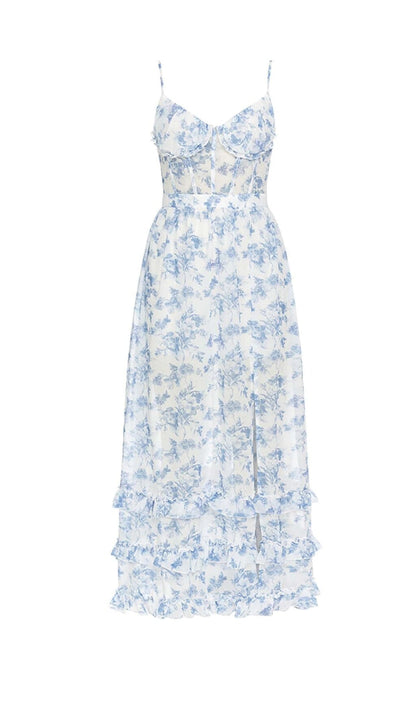 STRAPPY CORSET TIERED MAXI DRESS IN BLUE DRESS styleofcbdress 