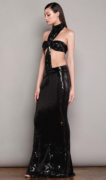 SHINY SEQUINS HALTER MAXI DRESS Sequins Dress Oh CICI 