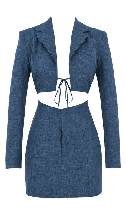 TIE SUIT MINI DRESS IN DEEP BLUE styleofcb 