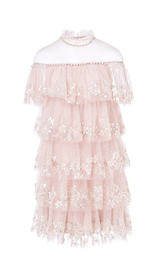 TIERED LACE TRIM MIDI DRESS IN PINK DRESS STYLE OF CB 