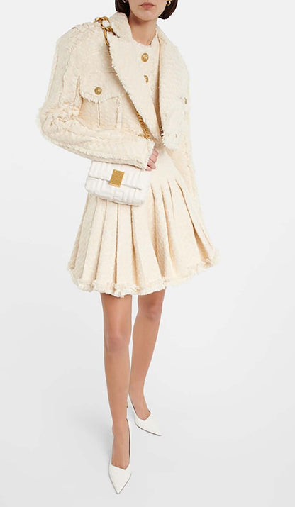 TWEED CROPPED JACKET WITH PLATED SKIRT IN LVORY STYLE OF CB 