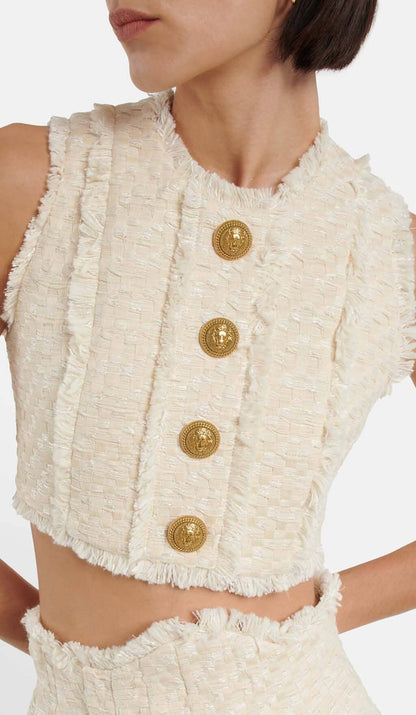 TWEED CROPPED JACKET WITH PLATED SKIRT IN LVORY STYLE OF CB 