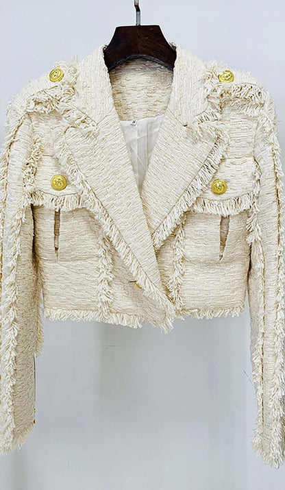TWEED CROPPED JACKET WITH PLATED SKIRT IN LVORY STYLE OF CB 