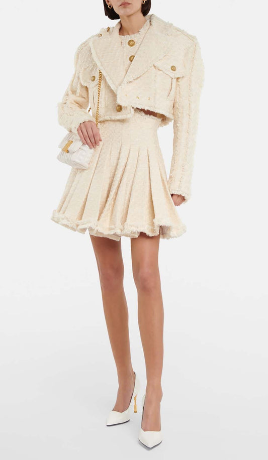 TWEED CROPPED JACKET WITH PLATED SKIRT IN LVORY STYLE OF CB 