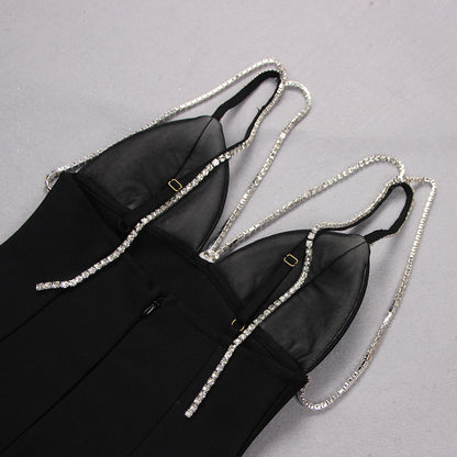 V-NECK STRAPPY MINI DRESS IN BLACK