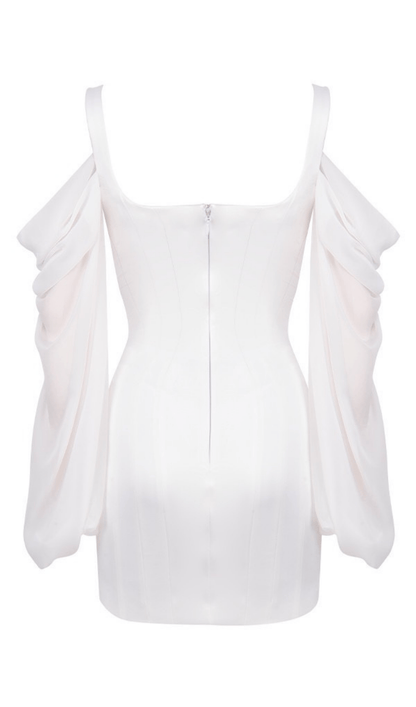 WHITE CORSET DRESS WITH BLOUSON SLEEVES