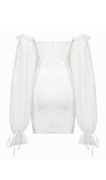 WHITE LLACE SLEEVE STITCHING BANDAGE DRESS