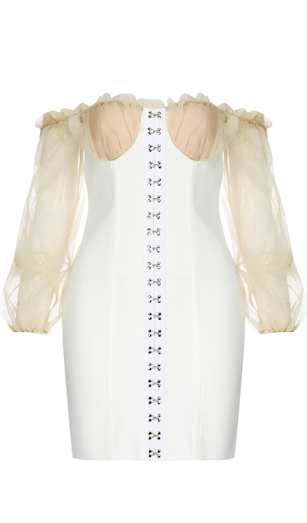 WHITE YARN SLEEVE MINI DRESS