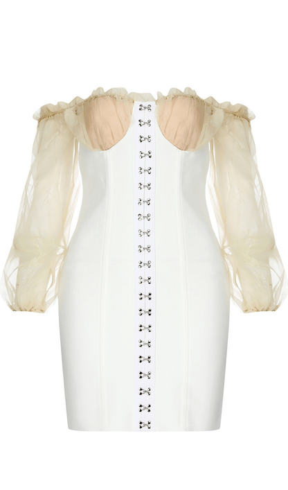 WHITE YARN SLEEVE MINI DRESS
