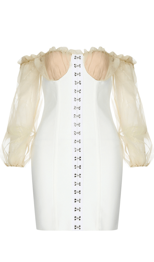 WHITE YARN SLEEVE MINI DRESS