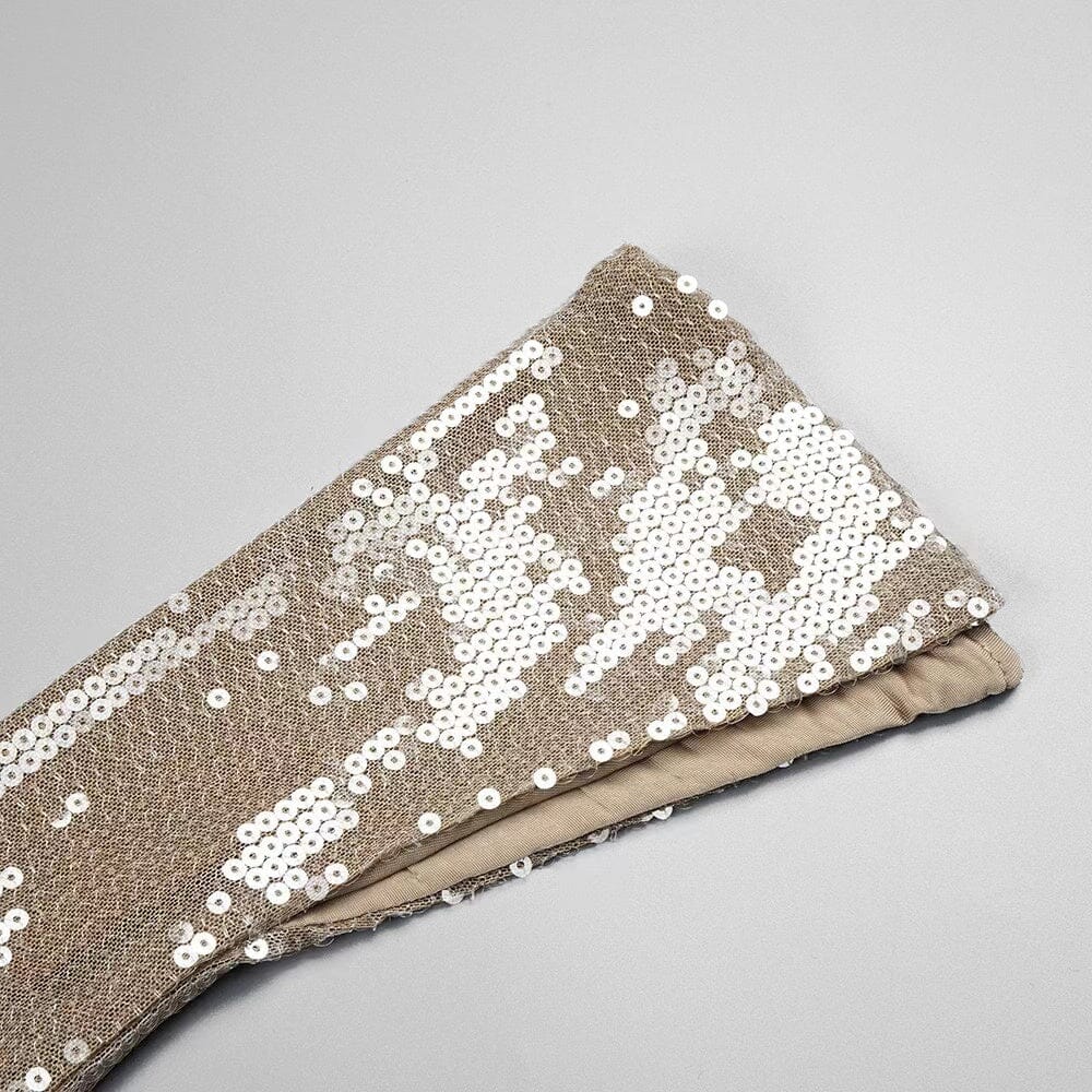 SEQUINED WITH LONG SLEEVES AND BACKLESS DRESS IN KHAKI styleofcb 