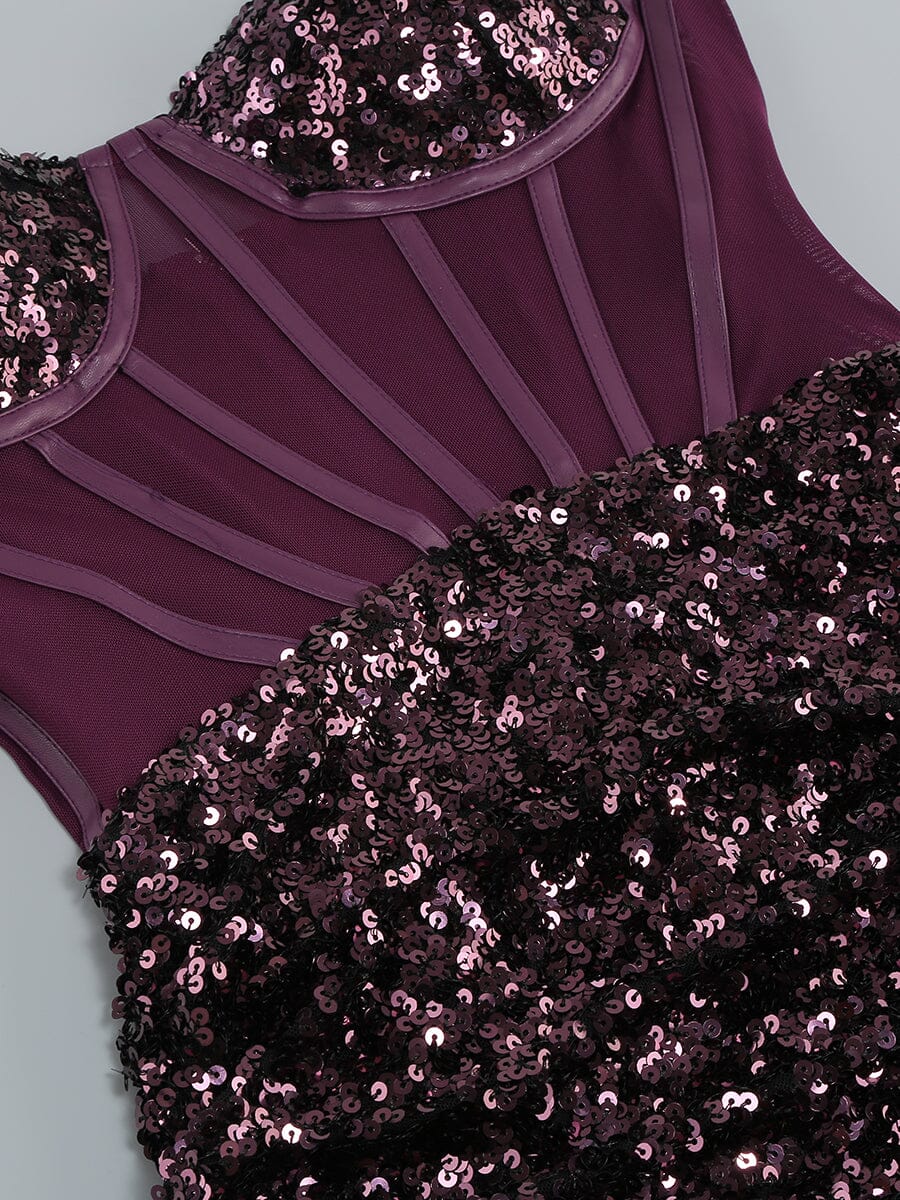 SEQUIN CORSET MIDI DRESS IN WINE styleofcb 