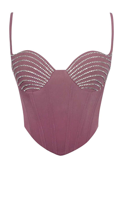 CRYSTAL CORSET MIDI DRESS IN AMETHYST