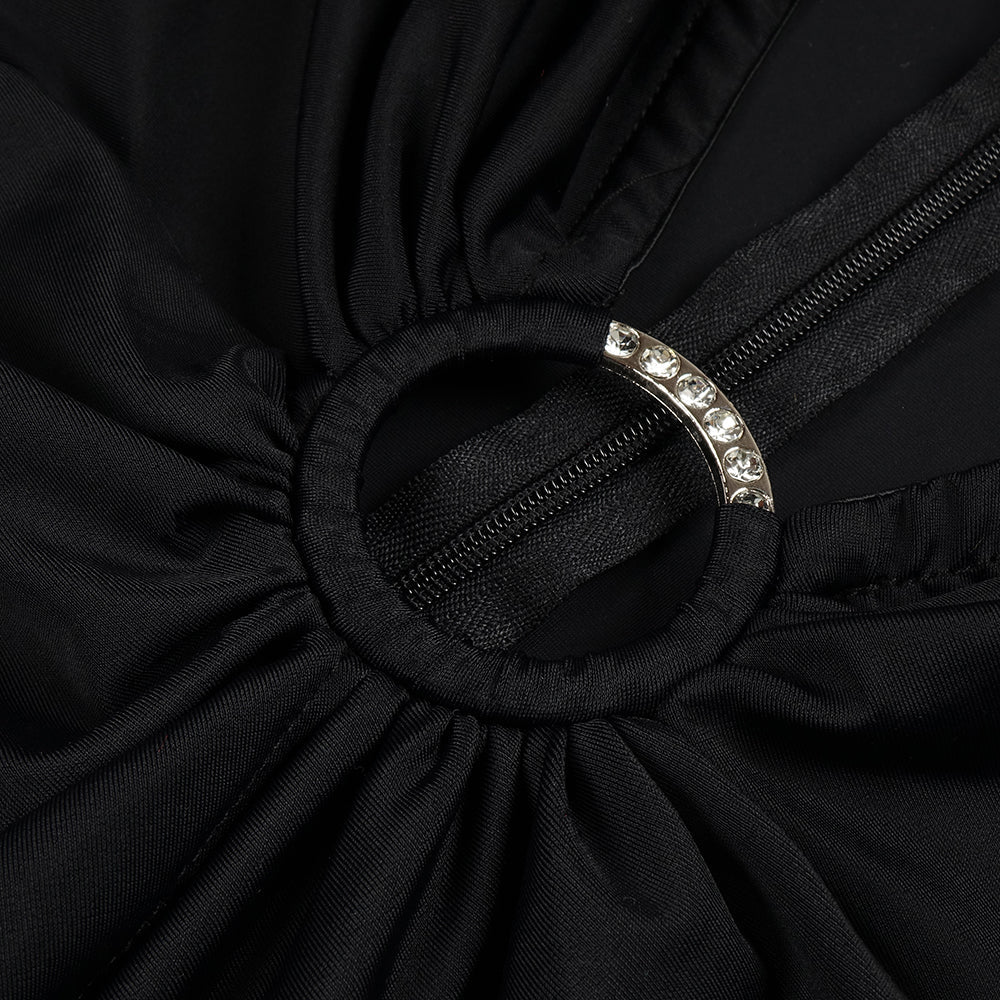 BLACK V NECK SPLIT THIGH MAXI DRESS